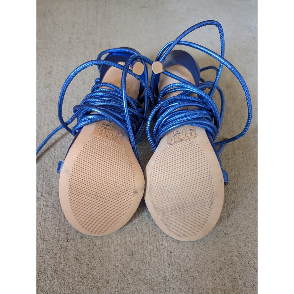 Stuart Weitzman Nudistwrap 110 Blue Metallic Leather Heel Sandal New Size 6 $525 - Picture 8 of 16